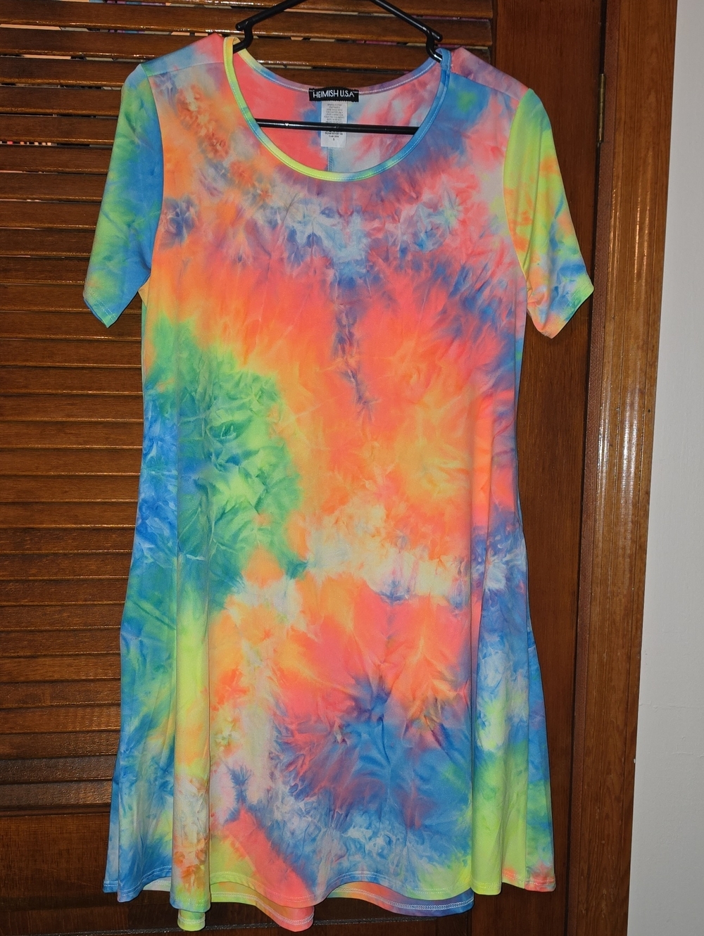 HEIMISH USA Neon Tie-Dye Scoop Neck Tunic in Orange Blue Green Pink